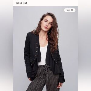 NWT Free People Black Military Blazer with Gold Buttons
